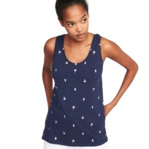 Old Navy Everywhere Blue Silver Palm Tree Pineapple Print Tank Top Large